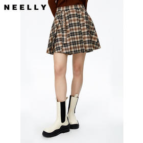 NEELLY纳俪商场同款格纹半身裙女高腰百褶裙百搭A字裙气质短裙N22091E01139