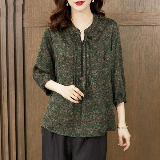 重磅真丝香云纱上衣女2022新款高端气质阔太太桑蚕丝碎花衬衫dp5547 商品图1