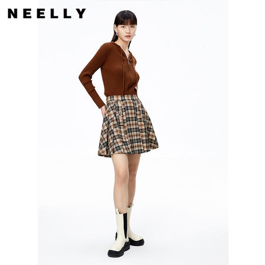 NEELLY纳俪商场同款格纹半身裙女高腰百褶裙百搭A字裙气质短裙N22091E01139 商品图2