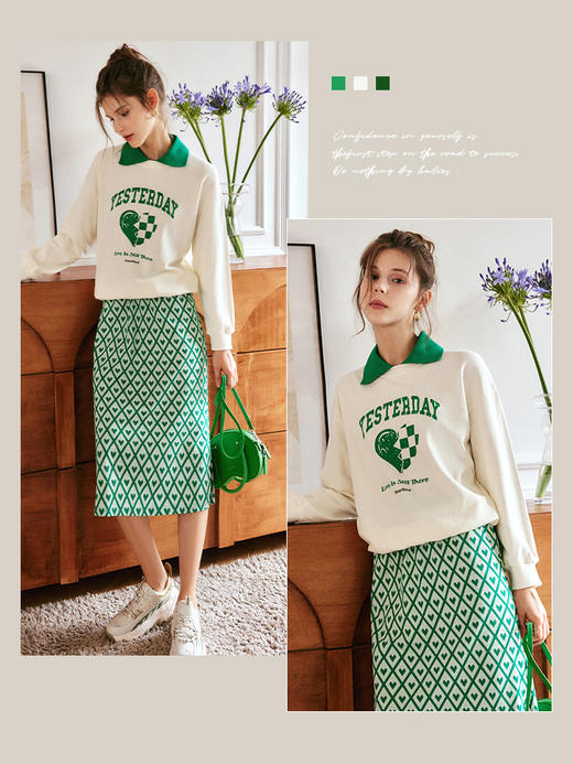 OLrain法式杏色卫衣女早秋2022年新款宽松百搭撞色翻领polo领上衣 商品图3