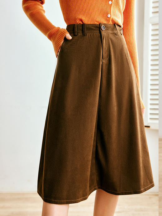 OLrain法式咖色灯芯绒半身裙女早秋2022年新款百搭高腰A字裙子 商品图1