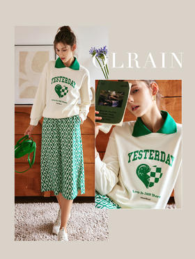 OLrain法式杏色卫衣女早秋2022年新款宽松百搭撞色翻领polo领上衣