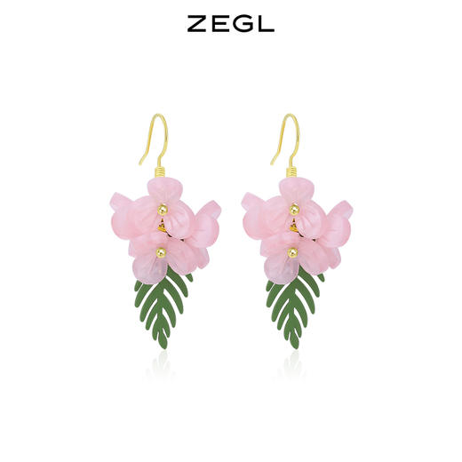 ZEGL粉色花朵耳环女小众设计感高级耳钉2022年新款潮夏季气质耳饰 商品图2
