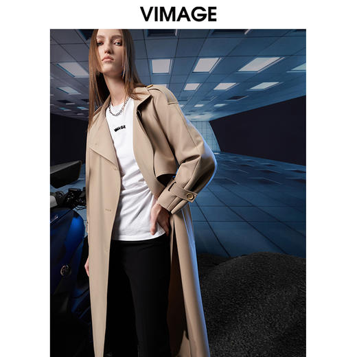 VIMAGE纬漫纪秋季新款洋气经典翻领束腰显瘦风衣外套女V1804404 商品图2