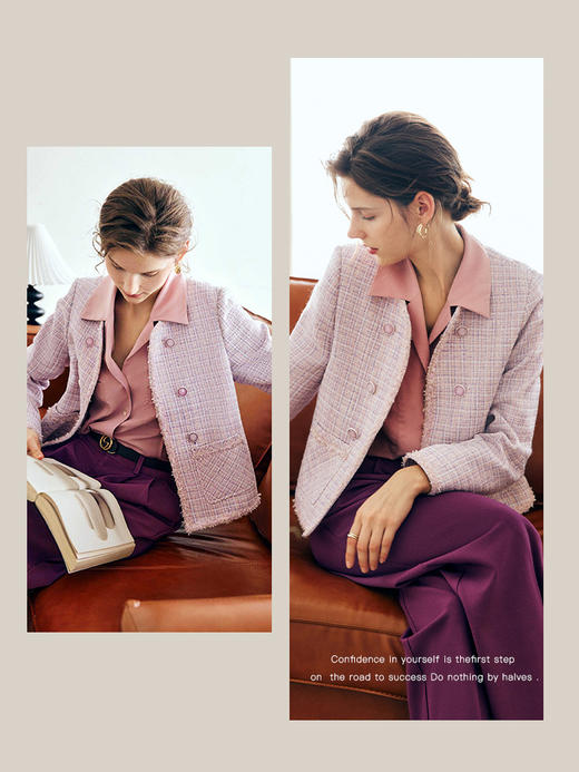 OLrain欧芮儿法式香芋紫短外套女早秋2022新款小香风温柔甜美上衣 商品图3