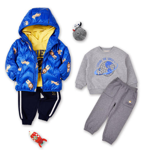 商场同款秋季新款满印男童时尚耐脏连帽轻羽绒外套M312102922515 商品图3