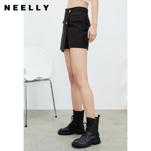 NEELLY纳俪商场同款黑色短裤女春夏新款不对称设计休闲裤百搭显瘦N22074H04429 商品图1