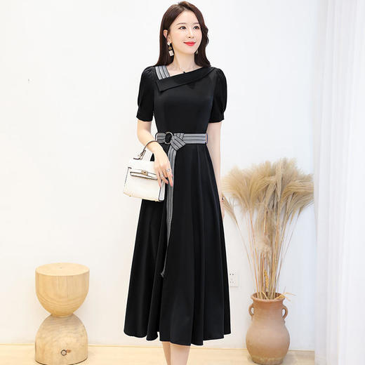 2022夏季新款醋酸缎面连衣裙修身气质V领时尚中长裙XYX3592 商品图1