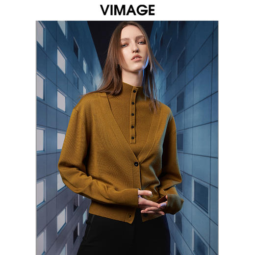 VIMAGE纬漫纪秋季新款时尚高领简约纯色两件套针织衫上衣V1801414 商品图0