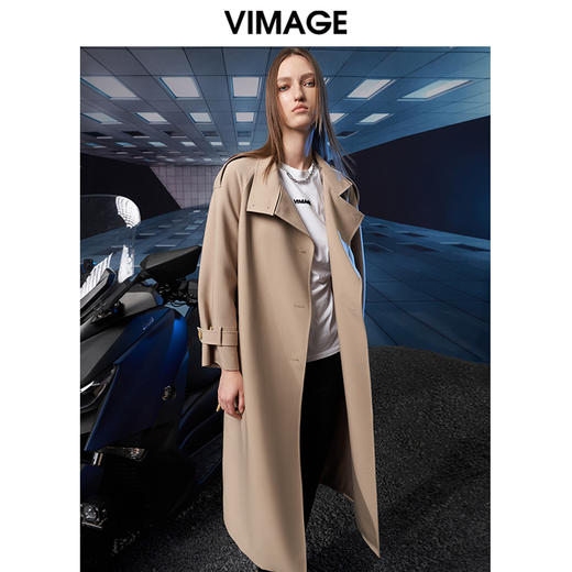 VIMAGE纬漫纪秋季新款洋气经典翻领束腰显瘦风衣外套女V1804404 商品图3