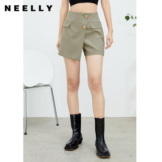 NEELLY纳俪商场同款黑色短裤女春夏新款不对称设计休闲裤百搭显瘦N22074H04429 商品图3