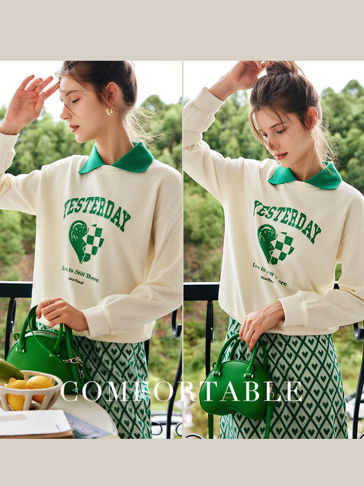 OLrain法式杏色卫衣女早秋2022年新款宽松百搭撞色翻领polo领上衣 商品图1