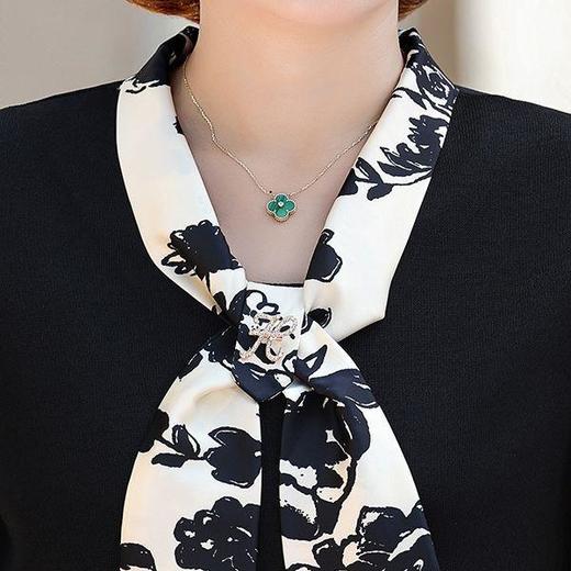 YMS-AA1374新款时尚优雅气质系带领长袖水墨画针织打底衫 商品图3