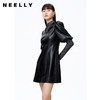 NEELLY纳俪商场同款气质V领泡泡袖连衣裙女收腰显瘦pu皮A字裙百搭N22091Y01145 商品缩略图2