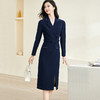「深海谧蓝」西装裙  优雅满溢 米思阳2026春季新款气质通勤挺阔西装连衣裙修身收腰中长裙子2737 商品缩略图0