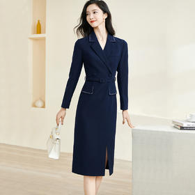 「深海谧蓝」西装裙  优雅满溢 米思阳2026春季新款气质通勤挺阔西装连衣裙修身收腰中长裙子2737