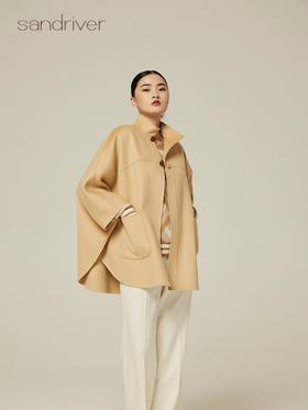 中式立领水波纹羊绒呢短款女大衣 SJF94W610N