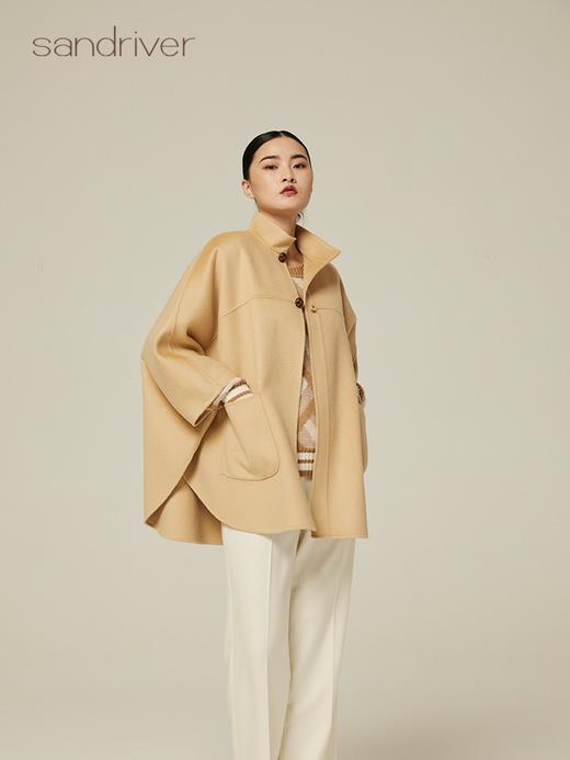 中式立领水波纹羊绒呢短款女大衣 SJF94W610N 商品图0