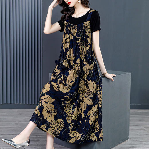 新款大码女装高档复古两件套背带裙早春秋款宽松大版复古风XYX8089 商品图1