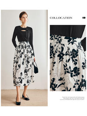 OLrain法式碎花半身裙女早秋2022年新款高级感高腰印花A字伞裙