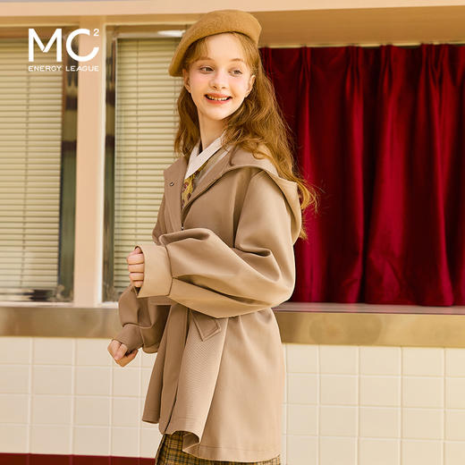 mc2短款风衣外套女2023春季新款小个子连帽灯笼袖潮流百搭卡其色 商品图1