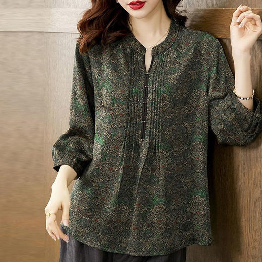 重磅真丝香云纱上衣女2022新款高端气质阔太太桑蚕丝碎花衬衫dp5547 商品图3