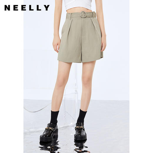NEELLY纳俪商场同款新款短裤女立体打褶显瘦阔腿直筒裤系带收腰N22074H04406 商品图0