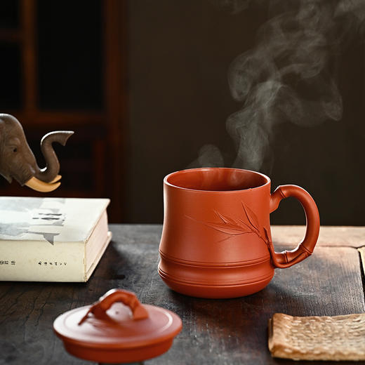 梵匠 『秀竹』名家纯手工 功夫茶泡茶杯男女通用办公大容量盖杯 宜兴原矿朱泥紫砂杯 380cc 商品图7