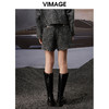 VIMAGE纬漫纪秋季新款粗花呢格子洋气复古直筒显瘦高腰女短裤裤子V1805409 商品缩略图4