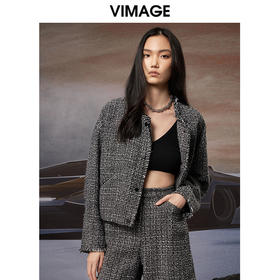 VIMAGE纬漫纪秋季新款粗花呢气质修身显瘦时尚格子短外套V1803417