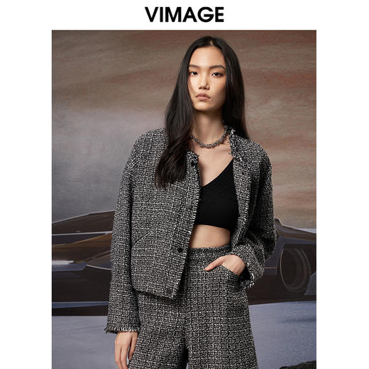 VIMAGE纬漫纪秋季新款粗花呢气质修身显瘦时尚格子短外套V1803417 商品图0