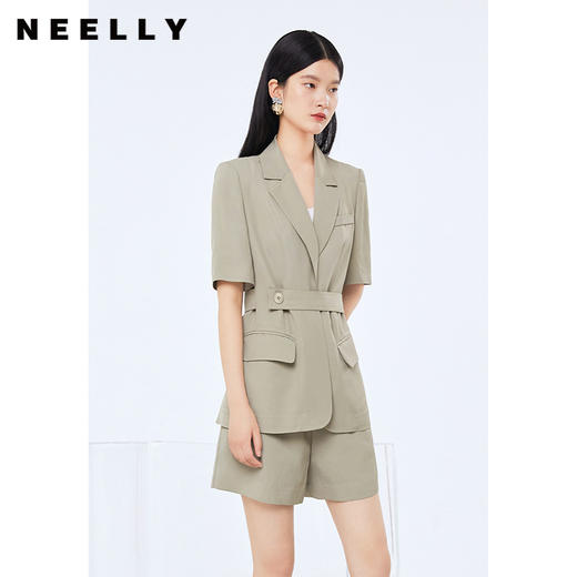 NEELLY纳俪商场同款西装外套女短袖设计感收腰正肩上衣单排扣秋季N22074W04405 商品图1