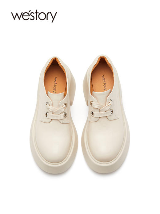 westory22年新款英伦风中性纯色系带厚底真皮小皮鞋显瘦增高72031 商品图3