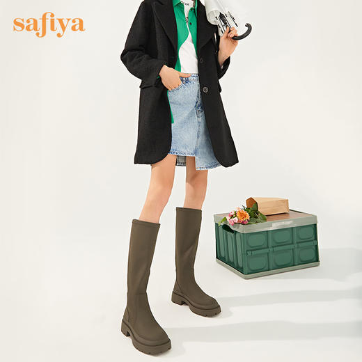 【春节不打烊】Safiya/索菲娅长筒靴2022冬季新款潮酷炸街防泼水真皮厚底显瘦长靴女  SF24117143 商品图1