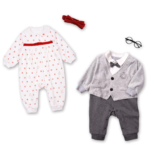 直播间下单三件起发货棉果果秋季新款男童纯棉舒适外穿小绅士假两件连体衣M312722822509 商品图3