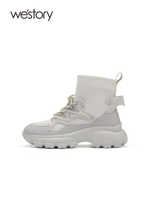 Westory22年秋冬季新款中帮弹力靴厚底圆头休闲马丁靴81841 商品图5