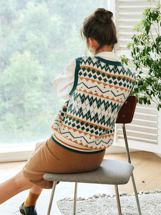 OLrain法式浅绿色菱格马甲背心女早秋2022年新款复古气质百搭上衣 商品图3