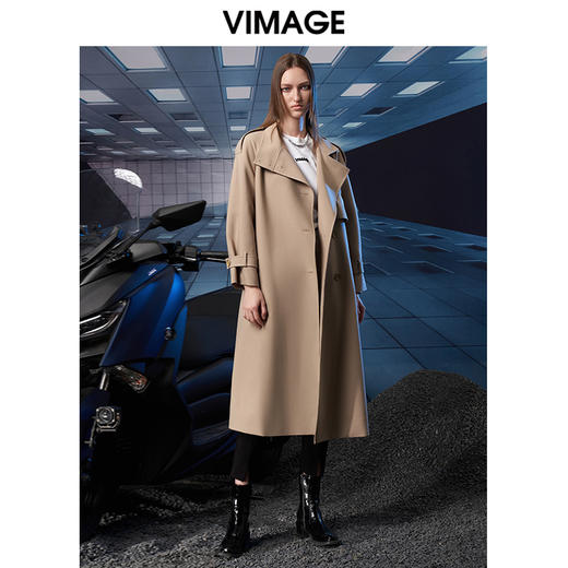 VIMAGE纬漫纪秋季新款洋气经典翻领束腰显瘦风衣外套女V1804404 商品图1
