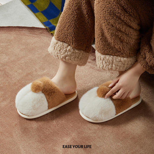 朴西柯基毛毛拖鞋女冬季可爱保暖防滑儿童棉拖鞋冬天家居室内家用 商品图6