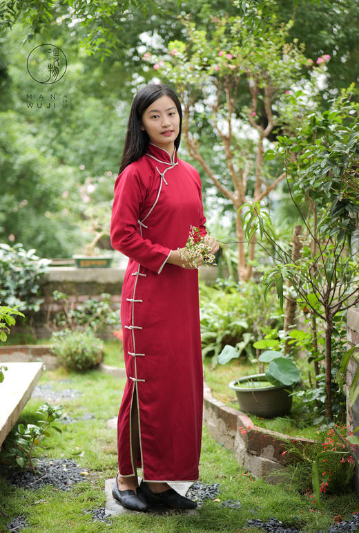 包边连肩长袖旗袍 商品图2