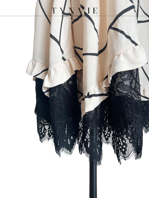 TYNVIE 波浪裙摆蕾丝拼接半身裙-印花 商品图5