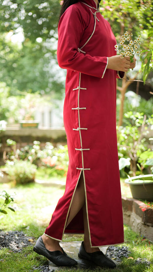 包边连肩长袖旗袍 商品图4