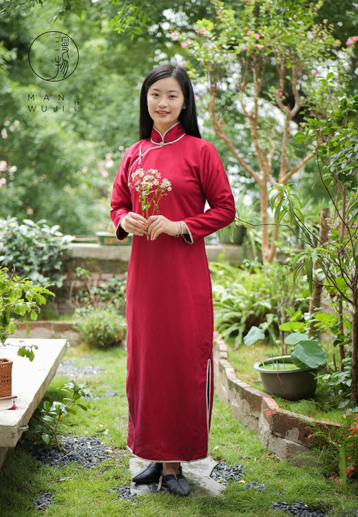 包边连肩长袖旗袍 商品图0