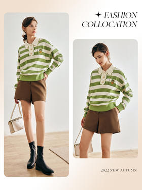 OLrain法式浅咖色休闲裤女早秋2022年新款简约高腰宽松小个子短裤