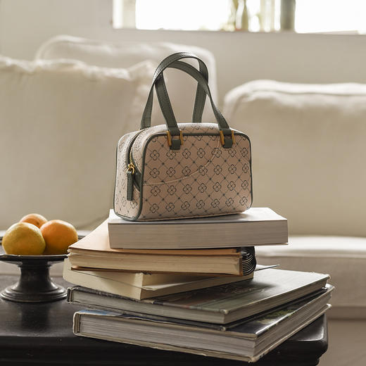 simpleretro波士顿包迷你小包包女秋斜挎包法式印花手提包 商品图1