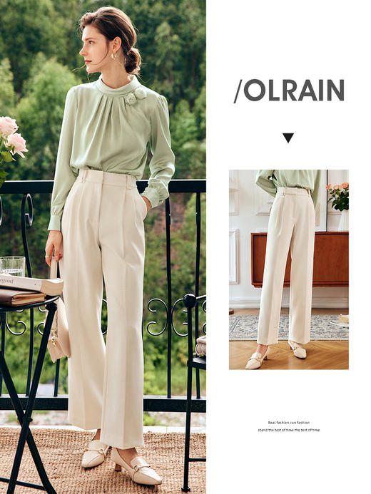 OLrain欧芮儿法式浅绿色雪纺蕾丝衫女早秋2022新款设计感立领上衣 商品图0