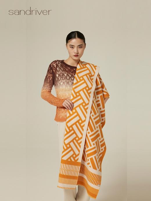 游牧编织纹羊绒双面披肩 SJF94P611W 商品图0