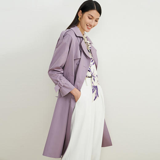 EITIE爱特爱秋新款经典双排扣纯色显瘦百搭纯棉长款风衣外套C2204008 商品图7