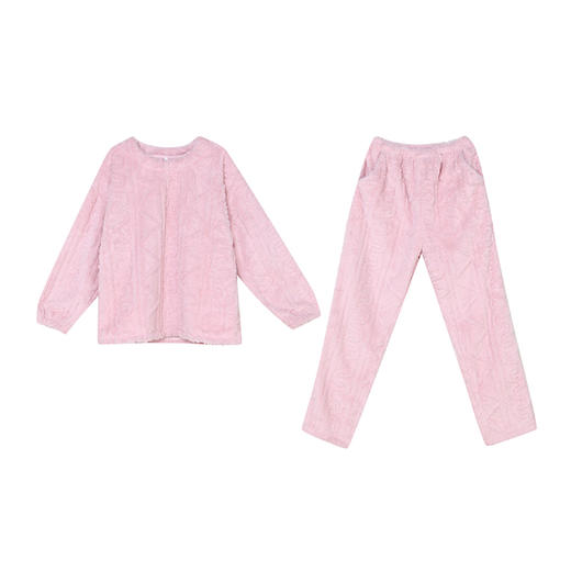 都市丽人生活家居法兰绒套装长毛绒提花厚家居服长袖睡衣LH22F8 商品图5