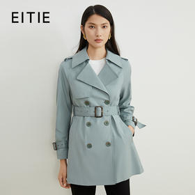 EITIE爱特爱秋季新款经典双排扣显瘦通勤蓝色a字收腰风衣外套C2204006
